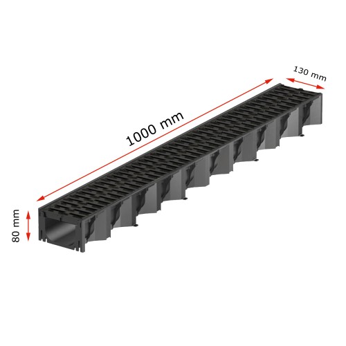 Set 3 rigole ACO Self Hexaline 2.0 din polipropilena, grătar PP antiderapant, A15, L=3m, lxh=12.9x8cm si accesorii