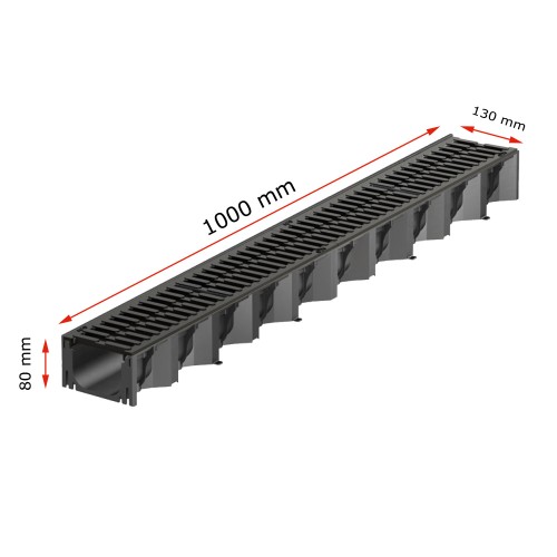 Set 8 rigole ACO Self Hexaline 2.0 din polipropilena, grătar din fontă, B125, L=8m, lxh=12.9x8cm si accesorii