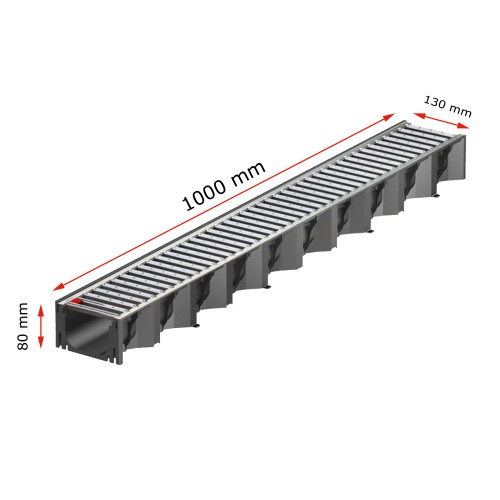 Set 12 rigole ACO Self Hexaline 2.0 din polipropilena, grătar nervurat din inox, A15, L=12m, lxh=12.9x8cm si accesorii