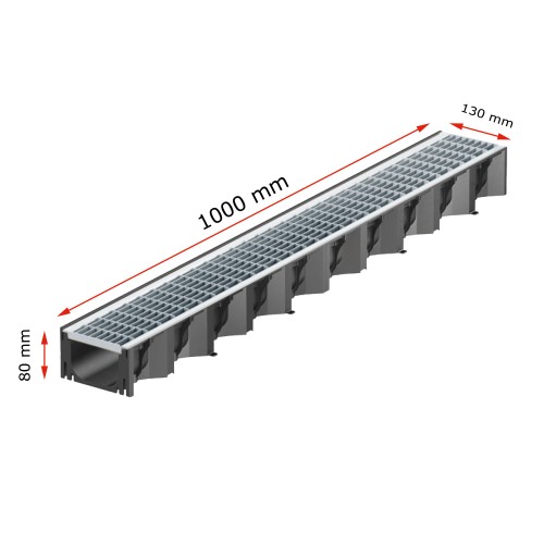 Set 7 rigole ACO Self Hexaline 2.0 din polipropilena, grătar Self retea inox, A15, L=7m, lxh=12.9x8cm si accesorii