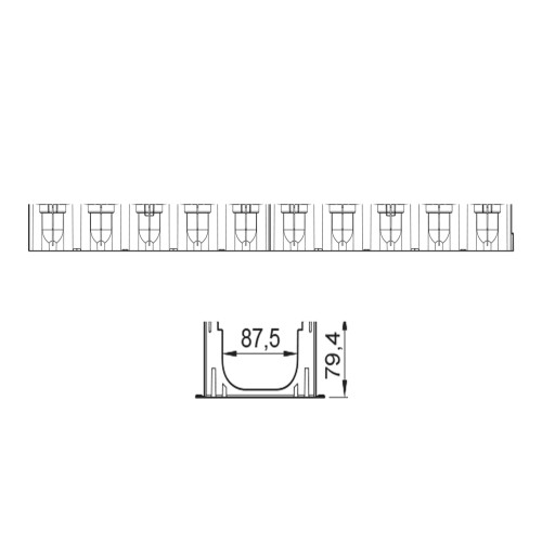 Set 12 rigole ACO Self Hexaline 2.0 din polipropilena, grătar profil triunghiular inox, A15, L=12m, lxh=12.9x8cm si accesorii