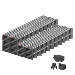 Set 10 rigole ACO Self Hexaline 2.0 din polipropilena, grătar nervurat din inox, A15,L=10m, lxh=12.9x8cm si accesorii