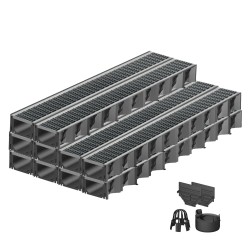 Set 10 rigole ACO Self Hexaline 2.0 din polipropilena, grătar Self retea oțel zincat, A15,L=10m, lxh=12.9x8cm si accesorii