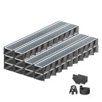 Set 10 rigole ACO Self Hexaline 2.0 din polipropilena, grătar Self retea inox, A15,L=10m, lxh=12.9x8cm si accesorii