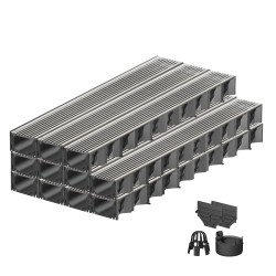 Set 11 rigole ACO Self Hexaline 2.0 din polipropilena, grătar profil triunghiular inox, A15, L=11m, lxh=12.9x8cm si accesorii