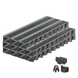 Set 11 rigole ACO Self Hexaline 2.0 din polipropilena, grătar Self retea oțel zincat, A15, L=11m, lxh=12.9x8cm si accesorii