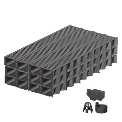 Set 12 rigole ACO Self Hexaline 2.0 din polipropilena, grătar nervurat din otel zincat antracit, A15, L=12m, lxh=12.9x8cm si accesorii