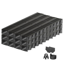 Set 12 rigole ACO Self Hexaline 2.0 din polipropilena, grătar din fontă, B125, L=12m, lxh=12.9x8cm si accesorii