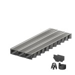 Set 3 rigole ACO Self Hexaline 2.0 din polipropilena, grătar profil triunghiular inox, A15, L=3m, lxh=12.9x8cm si accesorii