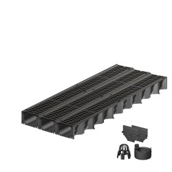 Set 3 rigole ACO Self Hexaline 2.0 din polipropilena, grătar din fontă, B125, L=3m, lxh=12.9x8cm si accesorii