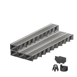 Set 4 rigole ACO Self Hexaline 2.0 din polipropilena, grătar profil triunghiular inox, A15, L=4m, lxh=12.9x8cm si accesorii