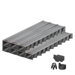 Set 7 rigole ACO Self Hexaline 2.0 din polipropilena, grătar nervurat din inox, A15, L=7m, lxh=12.9x8cm si accesorii