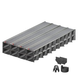 Set 8 rigole ACO Self Hexaline 2.0 din polipropilena, grătar nervurat din inox, A15, L=8m, lxh=12.9x8cm si accesorii