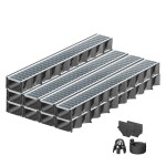 Set 9 rigole ACO Self Hexaline 2.0 din polipropilena, grătar Self retea inox, A15, L=9m, lxh=12.9x8cm si accesorii